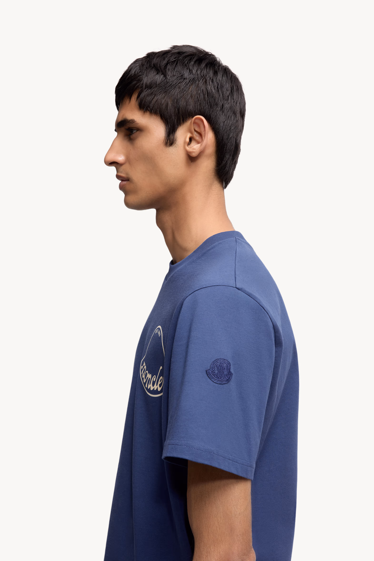 Logo Cotton T-Shirt Men Dark Blue Moncler 4